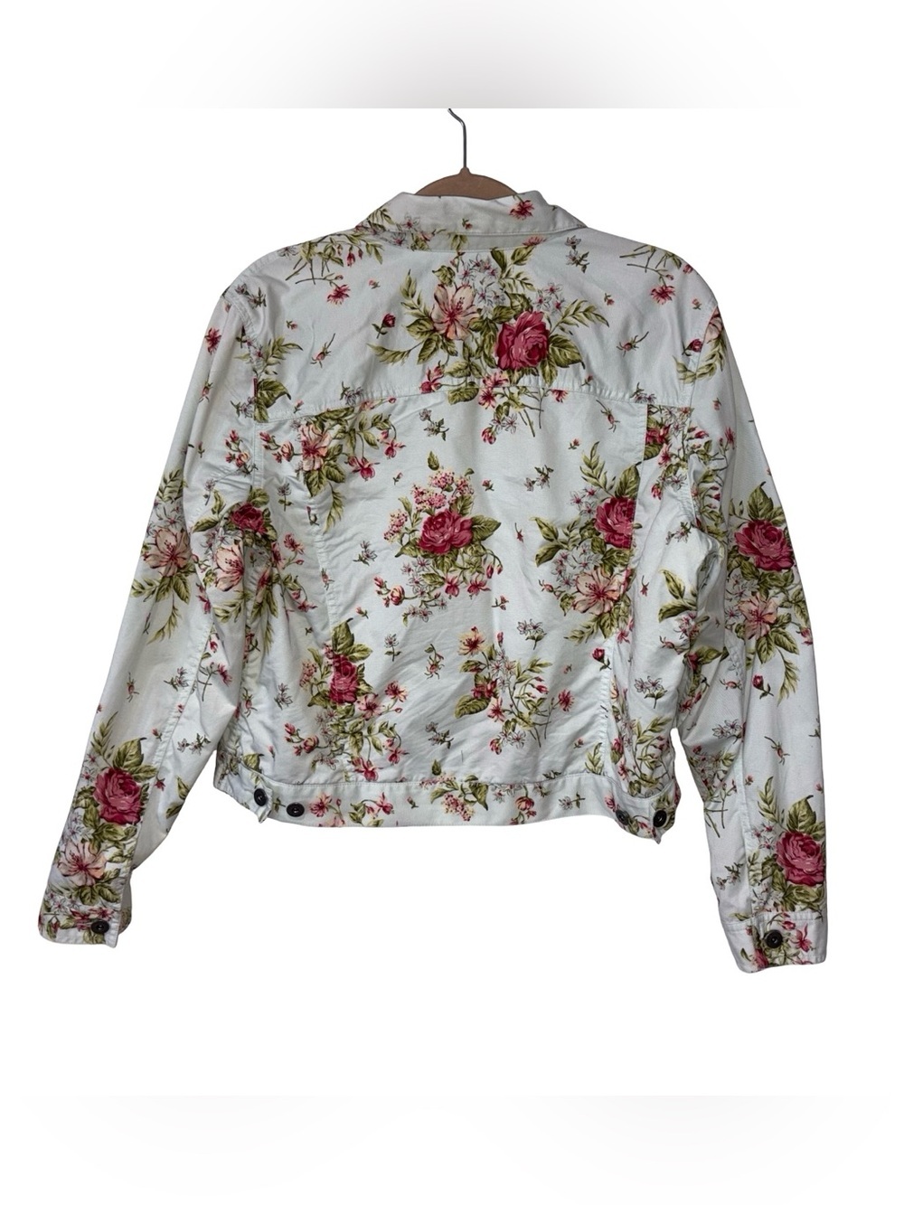 Liz Claiborne Floral Cropped Denim Jacket Size L 100% Cotton Cottagecore - Picture 3 of 9